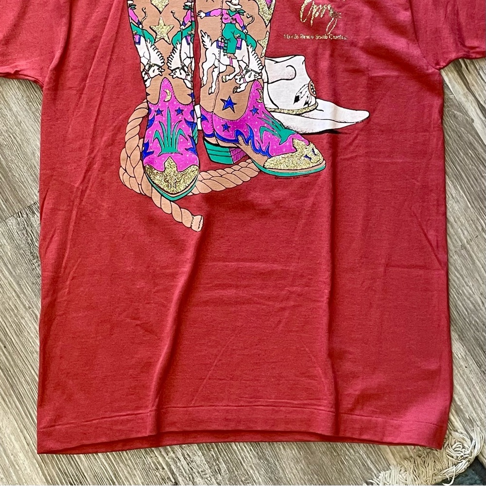 Vintage 1994 Diamond Dust Gold Sparkle Cowgirl Boots Print Carolina Opry T-Shirt - Picture 7 of 16